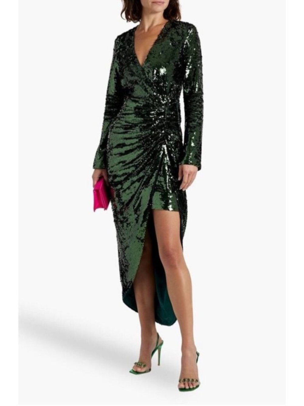 NWT Simkhai Emersyn Emerald Green Sequin Gathered Midi Dress